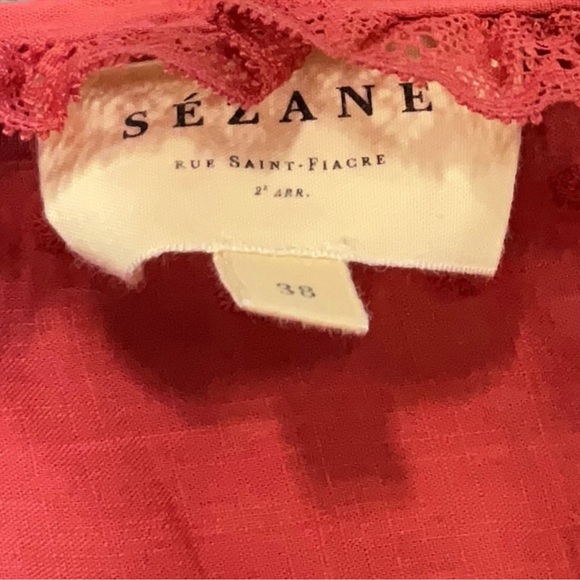 Sezane NELE SHIRT in Rosewood Women's Ruffled Lace Blouse - Picture 9 of 14